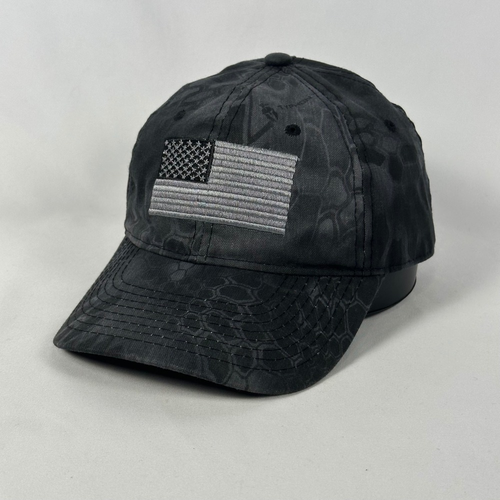 Kryptek Typhon Camo American Flag Baseball Hat Mens OSFM Black Patch Outdoor Cap